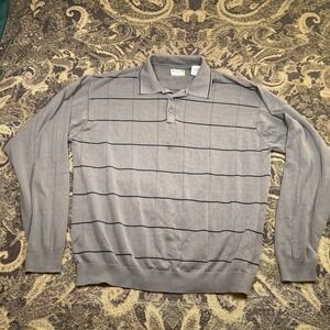 VTG Bungalow Brand Sweater Mens L Brown 1/4 Pullover Long Sleeve Silk Blend